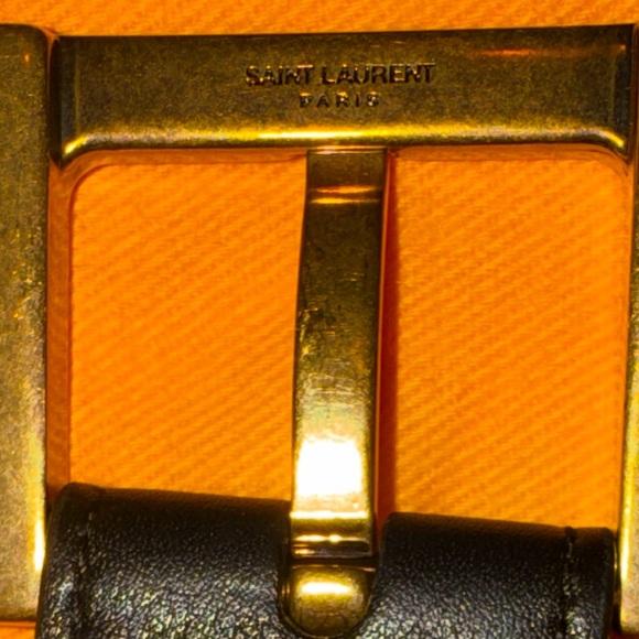 YSL - Saint Laurent Paris Women’s Logo Belt Black Size 85 Gold Hardware. EUC - Picture 7 of 16
